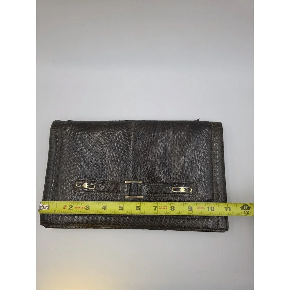 VTG Genuine Snakeskin Clutch Purse 11x6.5 Dark Brown Suede Lined Evening Bag MCM